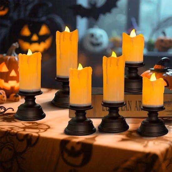 Lampa, bezpłomieniowe świece LED Halloween, 6-pakiet, lekki łańcuch, pomarańczowe światło, dekoracja imprezowa i stołowa, na zewnątrz