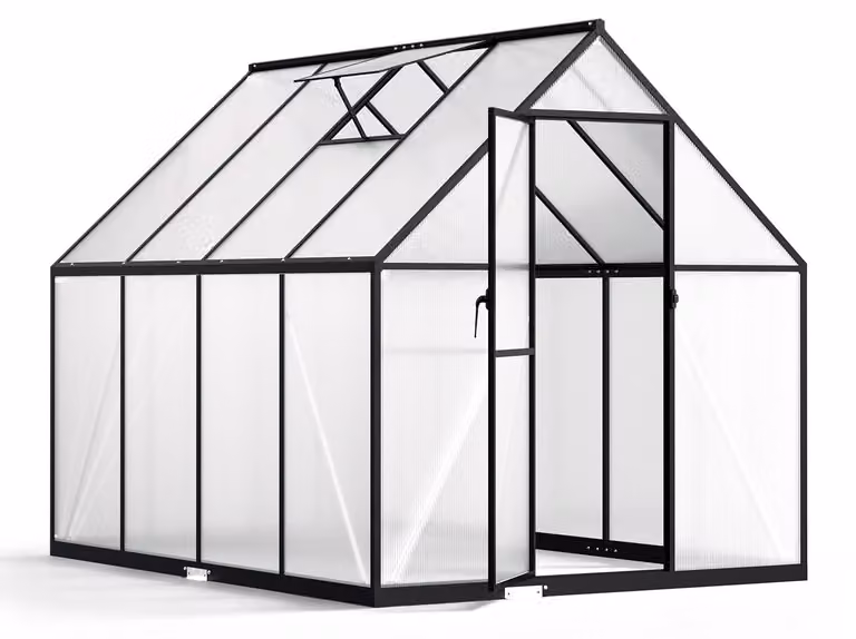 Eikuavons – szklarnia, zimowy ogród w kolorze czarnym, wykonana z aluminium, posiada , wymiary: 224 × 170 × 195 cm