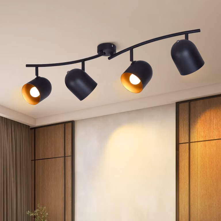ZMH 4-płomienna lampa sufitowa vintage lampa sufitowa do salonu E14 reflektor sufitowy w kolorze czarnego złota lampa kuchenna metalowy obrotowy reflektor bez żarówek