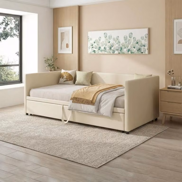 ProximaX – nowoczesna rozkładana sofa 90/180 x 200 cm, beżowy aksamit, sofa 3 w 1 z funkcją spania i schowkiem
