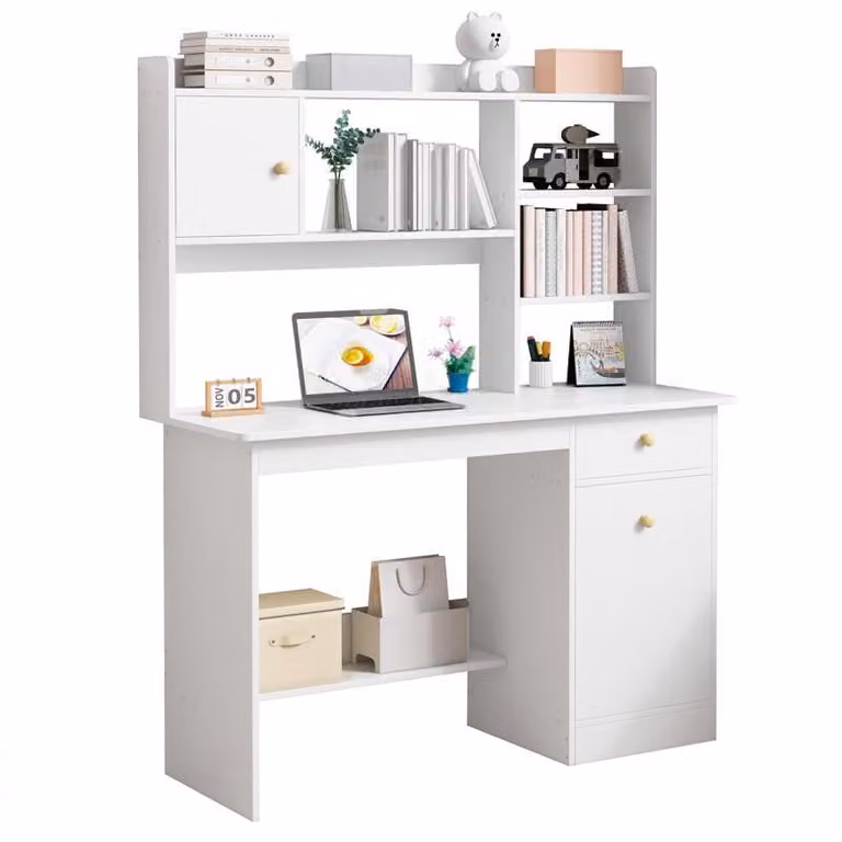 Biurko Komputerowe Białe Loft Pod Laptop Nowoczesne Skandynawski 7 Półek 120 Cm