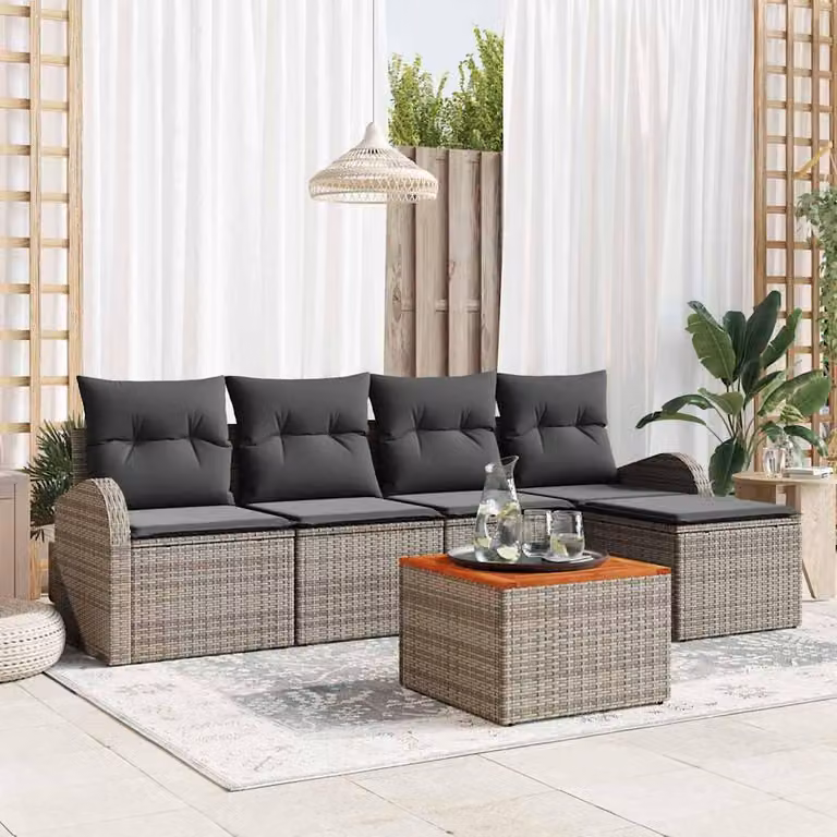 Maison Exclusive - Zestaw mebli ogrodowych, sofa i 6 krzeseł, kolor szary, wykonane z rattanu syntetycznego
