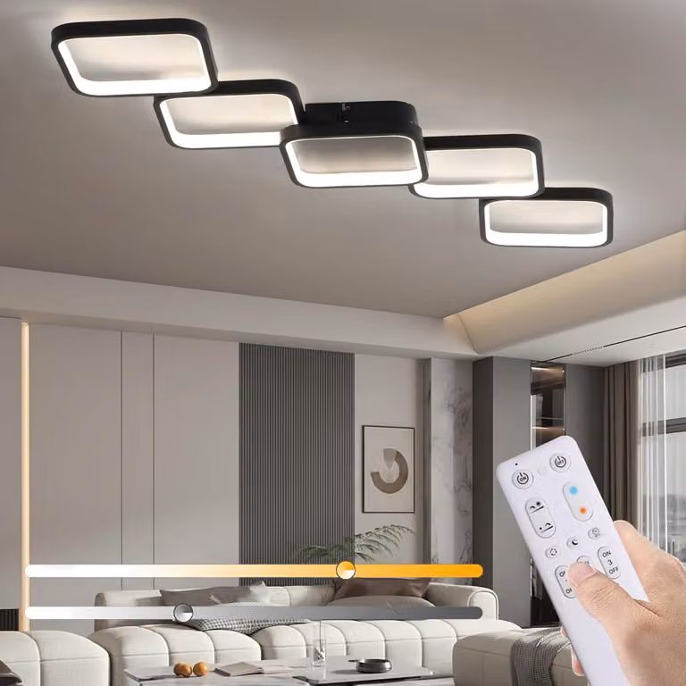 Lampa sufitowa LED - Nowoczesna lampa - Oświetlenie salonu - Płynna regulacja jasności - Prostokątna, 92 cm - Czarna