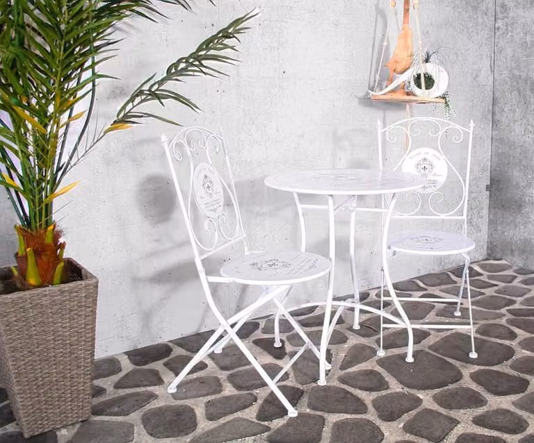 Zestaw mebli ogrodowych Bistroset Paris, metal, biały, 3-elementowy, idealny na balkon i taras