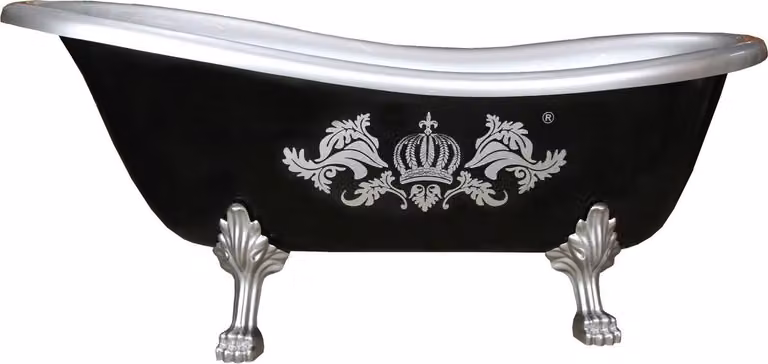 Pompöös by Casa Padrino luksusowa wanna wolnostojąca Deluxe by Harald Glööckler czarna / srebrna 1470 mm ze srebrnymi lwimi nóżkami