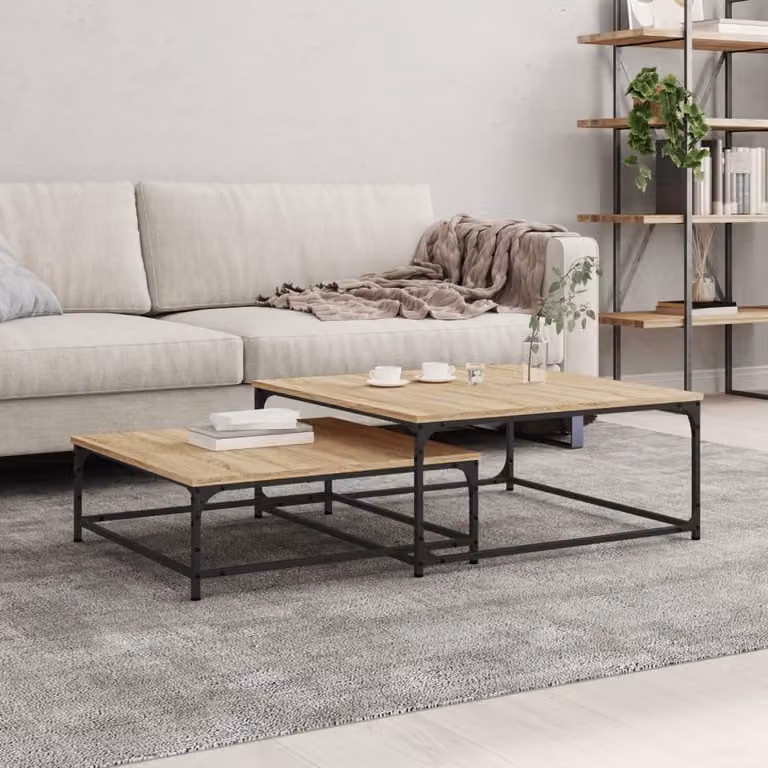 Maison Exclusive – zestaw 2 stolików. Drewno dębowe Sonoma. Materiał drewnopochodny.