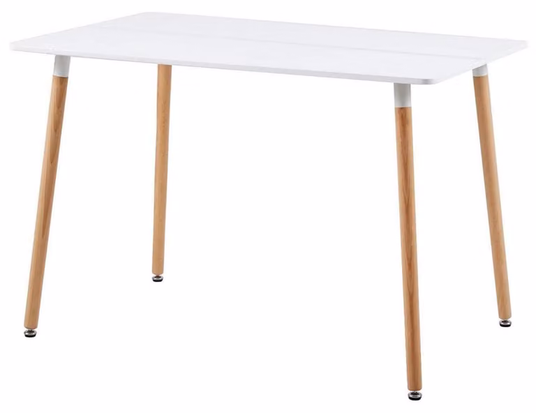 Stół jadalniany prostokątny, styl skandynawski, wymiary 110x70x74 cm, kolor biały, materiał: płyta MDF, nogi z drewna bukowego