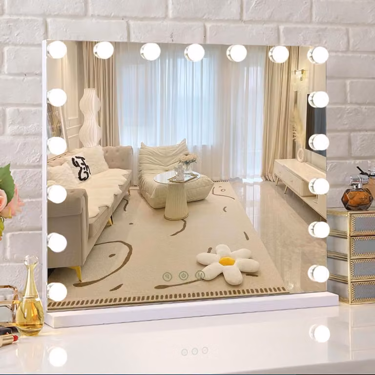Lusterko do makijażu z oświetleniem w stylu Hollywood – idealne do makijażu – 17 regulowanych lamp – 70 x 55 cm – białe