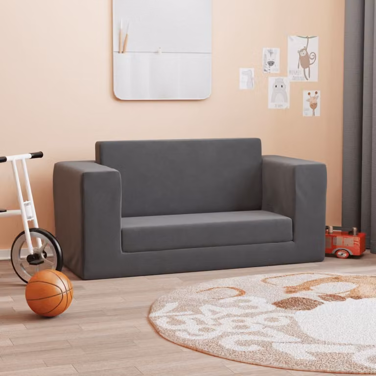 Maison Exclusive - Rozkładana sofa dla dzieci, dwuosobowa, kolor antracytowy, miękka tkanina pluszowa