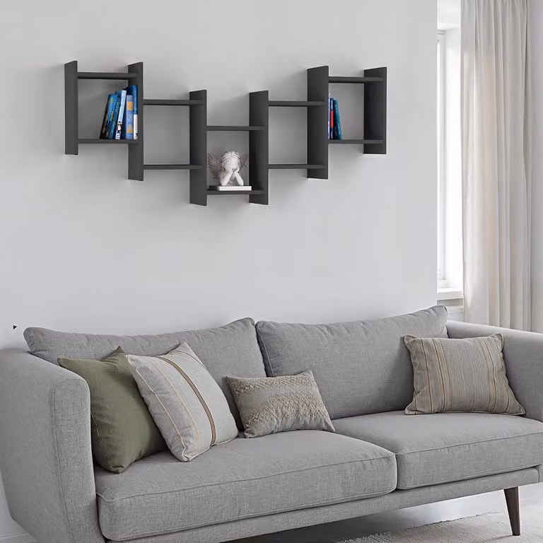 Wandrek - Półka ścienna - Dekoracja salonu - Pięć półek - 64 x 151 cm - Szary (antracyt)