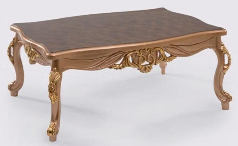 Casa Padrino stolik barokowy do salonu fioletowy / szary / złoty 116 x 85 x h. 50 cm - Szlachetny stolik z litego drewna w stylu barokowym - Meble do salonu w stylu barokowym