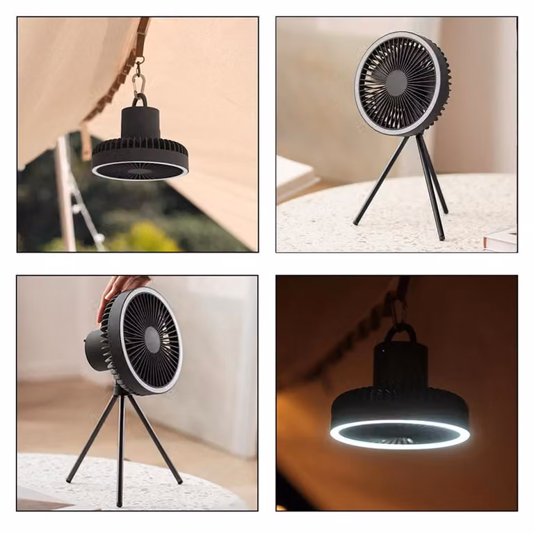7-calowa lampa wentylatorowa 3 prędkości Statyw biurkowy 10000 mAh Oświetlenie LED USB Bezprzewodowe użycie Zewnętrzny przenośny mały wentylator sufitowy Zasilanie awaryjne
