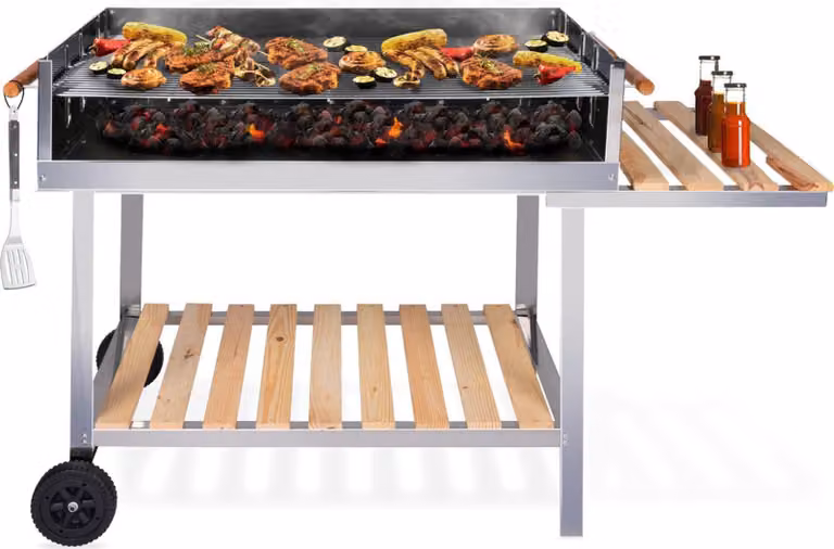 Grill na węgiel drzewny BBQ Collection ze stołem - Grill ogrodowy z regulacją wysokości