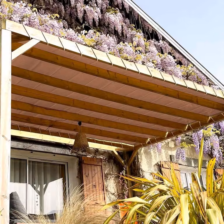 Pergola Dekzeil - Zadaszenie tarasu - Ochrona przed warunkami atmosferycznymi - 8 lat gwarancji - 25 x 3 metry - Kolor taupe