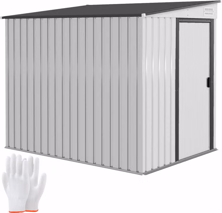Metalowa szopa narzędziowa Outsunny 2,81 m² 154 x 206,5 x 181 cm z dachem jednospadowym, drzwiami przesuwnymi, odporna na warunki atmosferyczne, domek ogrodowy, szafka ogrodowa, do ogrodu, na zewnątrz, biała