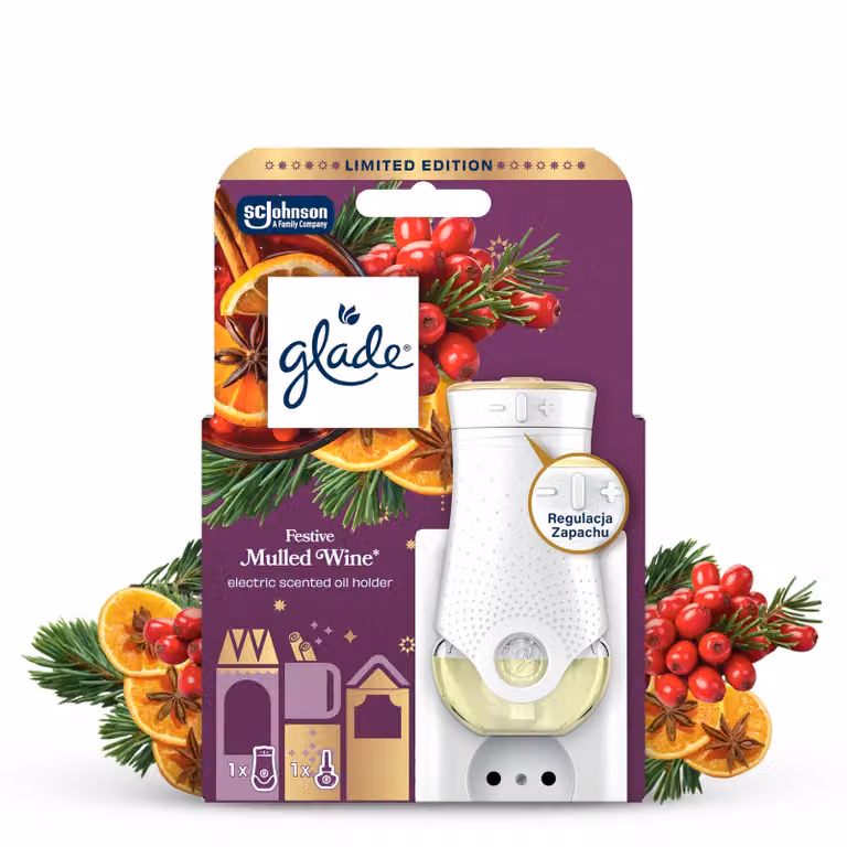 Świąteczny zimowy Glade® electric scented oil Mulled Wine elektryczny odświeżacz powietrza urządzenie + wkład 20 ml
