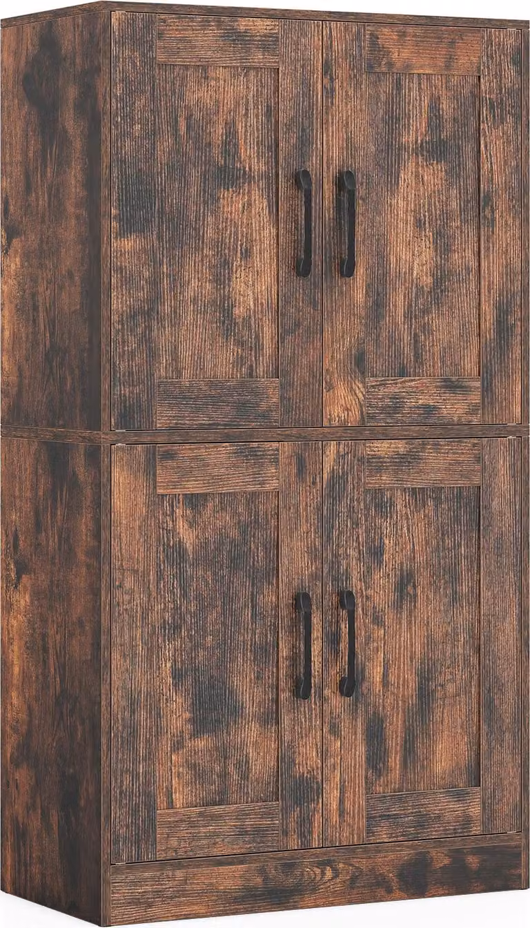 Szafka kuchenna COSTWAY, szafka kuchenna do przechowywania, szafka do przechowywania z 4 drzwiami i półkami, szafka bufetowa z drewna, szafka wielofunkcyjna, 60x30x110cm, brązowa