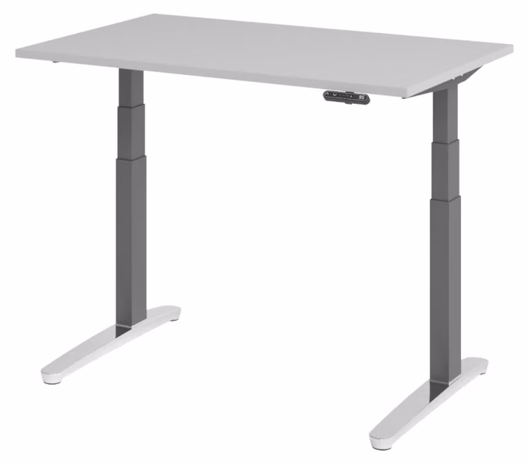 Biurko elektryczne bümö XBHM – wymiary: 120 x 80 cm, kolor: szary, podstawa: grafit/polerowane aluminium