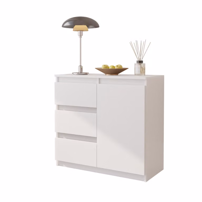 Komoda 80 Cm Biały Mat 3 Szuflady, 1 Drzwi, 1 Półka Salon