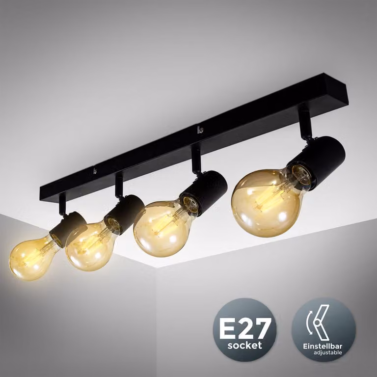Vintage lampa sufitowa retro lampa sufitowa czarny industrialny salon korytarz 4x E27