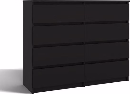 Nowoczesna komoda MALWA M8 140 z 8 szufladami – pojemna przestrzeń do przechowywania | Kolor: czarny | Wymiary: 138 x 40 x 97 cm