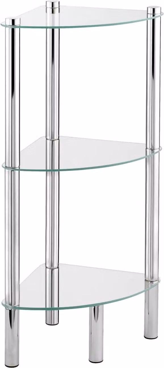 Elegancka półka narożna - stylowa i funkcjonalna - 1 sztuka - stal nierdzewna i szkło - 30x74x30 cm