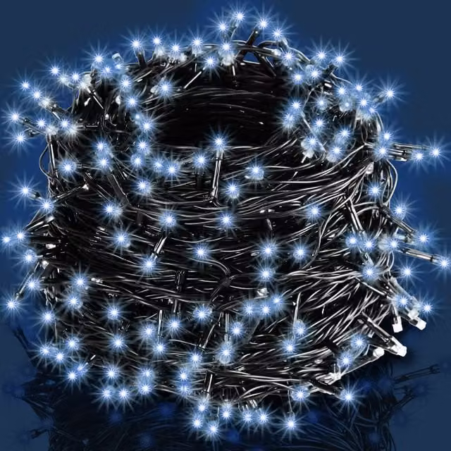 Łańcuch świetlny LED Monzana 400 diod, zimna biel, czarny kabel, IP44