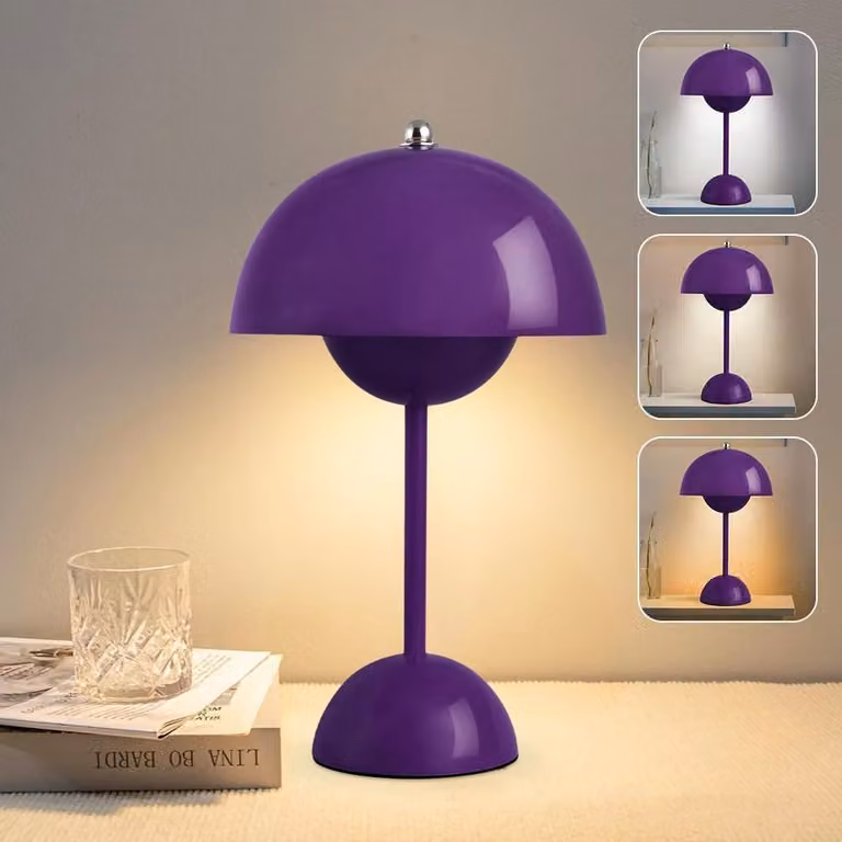 Lampa stołowa w kształcie grzyba - Bezprzewodowe oświetlenie dekoracyjne - Tworzenie nowoczesnej atmosfery - Sterowanie dotykowe z możliwością regulacji jasności - Ładowalna - Fioletowa