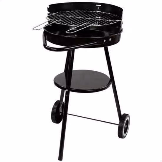 52802 Przenośny grill węglowy, średnica 42 x 76,5 cm, okrągły, 3 regulowane wysokości, 2 koła ułatwiające transport, szybki i prosty montaż, grill z dwoma odpinanymi uchwytami
