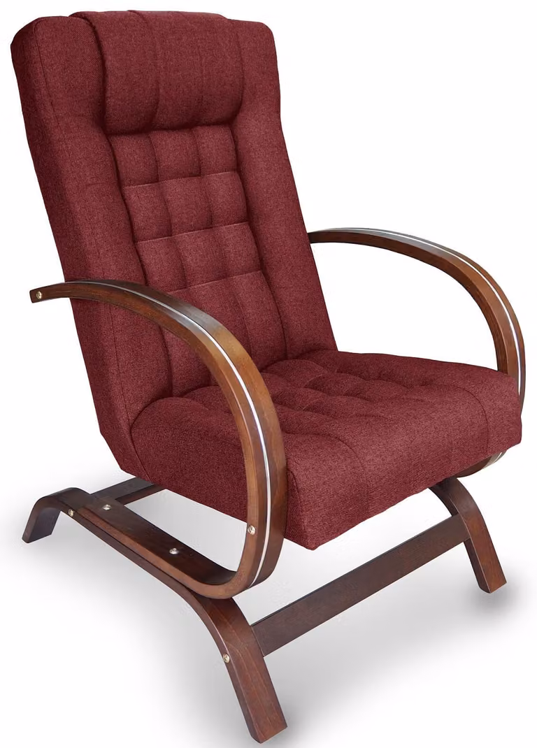 ANMIL FINKA TOFI – fotel wypoczynkowy w kolorze burgundowym, wymiary: 66 x 102 x 74 cm. Wygodny fotel tapicerowany z drewnianą konstrukcją, chromowaną listwą ozdobną i pikowaną tapicerką