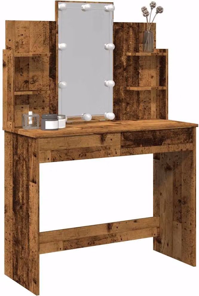 vidaXL Toaletka z oświetleniem LED o wyglądzie starego drewna 96x40x142 cm