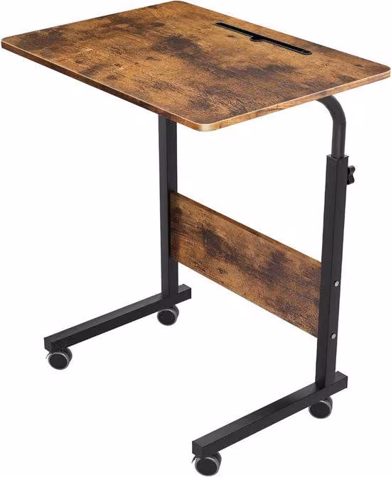 Stolik obok łóżka/sofy - stolik na laptopa - kształt litery C - elastyczne stanowisko pracy - regulowana wysokość - 60x40x71-90 cm - styl vintage