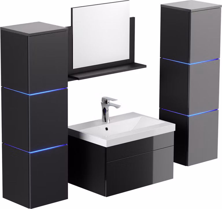 HOME DELUXE - Zestaw mebli łazienkowych - WANGEROOGE Black - X-Large - z umywalką i kompletem akcesoriów - Szerokość umywalki: ok. 60 cm I Meble łazienkowe Umywalka Zestaw mebli łazienkowych