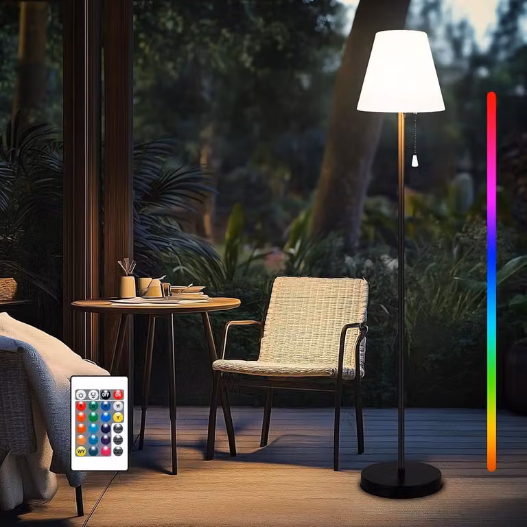 Solarna lampa podłogowa do ogrodu na zewnątrz, bezprzewodowa lampa podłogowa z czujnikiem światła, ładowana przez USB, RGB, do dekoracji balkonów i tarasów