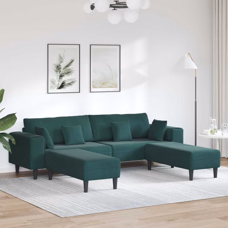 VidaXL Sofa, 3 sztuki, ciemnozielony, aksamit