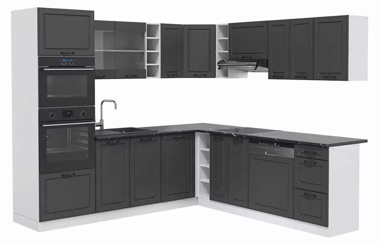 Kuchnia narożna Vicco R-Line Antracyt wiejski/Biały 247 x 237 cm bez blatu roboczego, Model 37701
