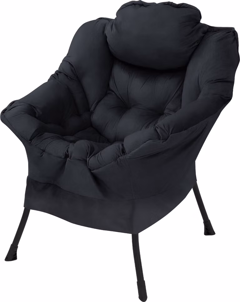 Fotel ML-Design do salonu, fotel relaksacyjny z podłokietnikami, wygodny fotel do czytania, fotel do oglądania telewizji z poduszką na głowę, fotel wypoczynkowy, fotel tapicerowany do telewizora, kolor: czarny