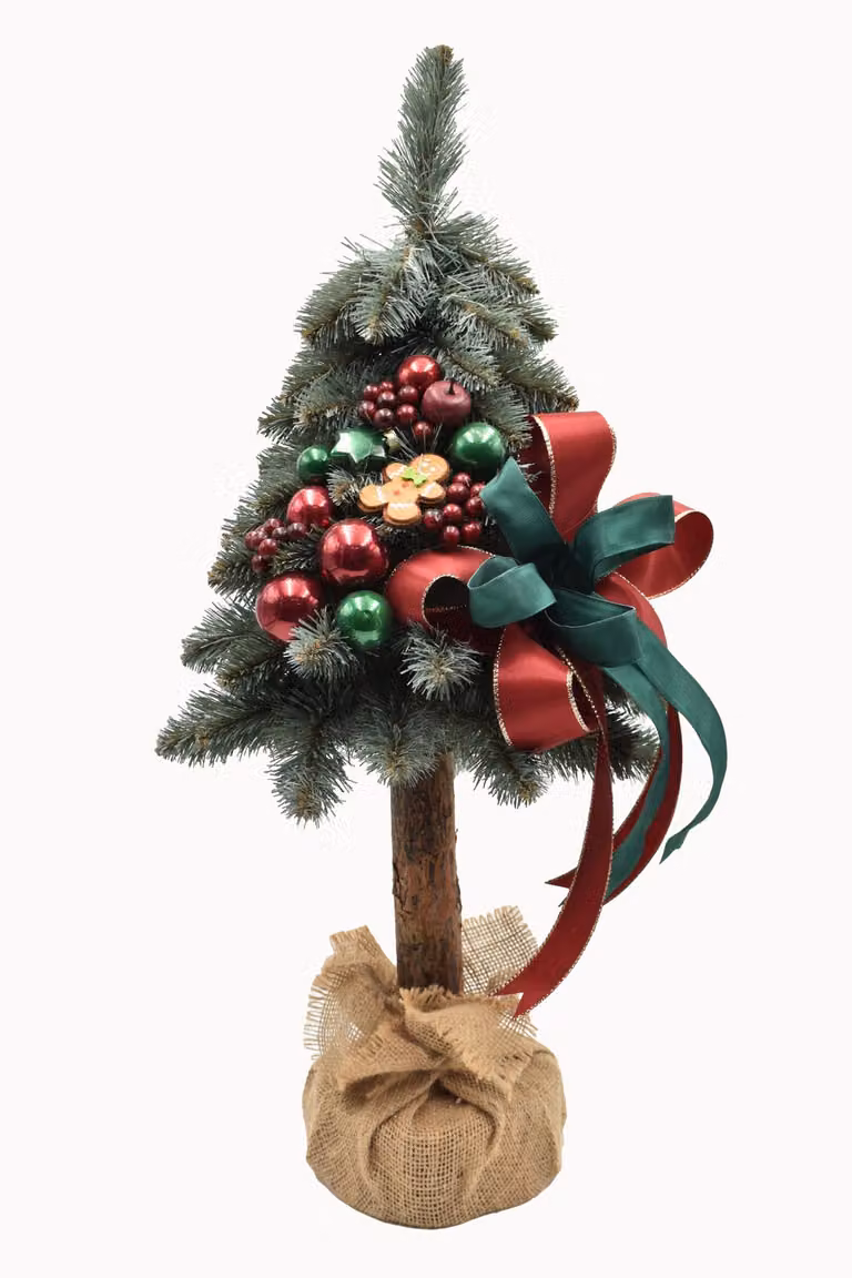 PINUS COMPANY | Choinka na drewnianej podstawie - 65 cm - Srebrna i zielona - Elegancka dekoracja - Ręcznie wykonana