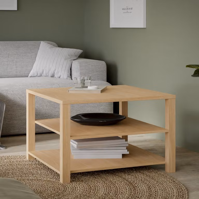 Forte CALASETTA, stolik kawowy, styl boho, z półkami, materiał drewnopochodny, dekor "dąb Elegancia", wymiary: 70 cm (szerokość) x 50 cm (wysokość) x 70 cm (głębokość)