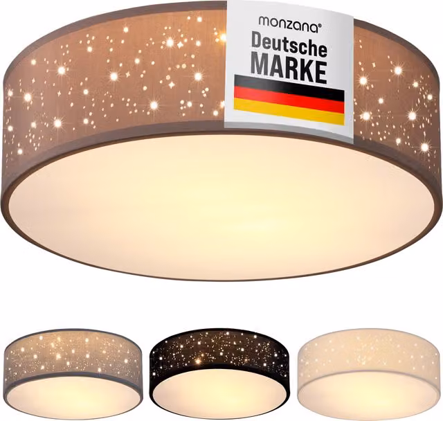 Lampa sufitowa MONZANA materiałowa beżowa Ø30 cm efekt gwieździstego nieba