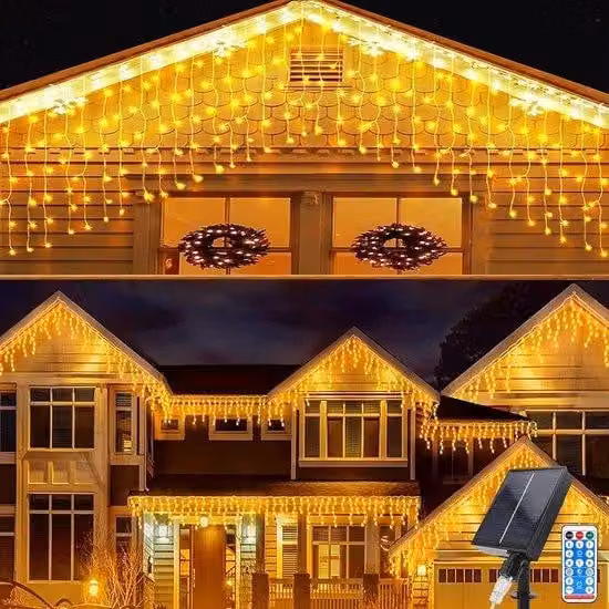 Oświetlenie słoneczne Energy Fairy dla zewnątrz, 5 * 0.8M 128 LED Światła kurtyna z 8 trybami, wodoodporne i zdalne dla okna, ślubu i balkonu dekoracja