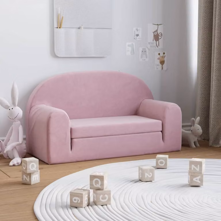 Maison Exclusive - Rozkładana sofa dla dzieci, 2-osobowa, różowa, wykonana z miękkiego pluszu