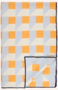 Plaid wełniany Maison Deux Cubics w kolorze żółtym z geometrycznym wzorem W x S: 200 x 130 cm