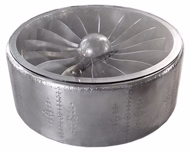 Casa Padrino aluminiowy stolik kawowy okrągły 128 x H 42 cm turbina lotnicza - stolik w stylu art deco vintage meble lotnicze