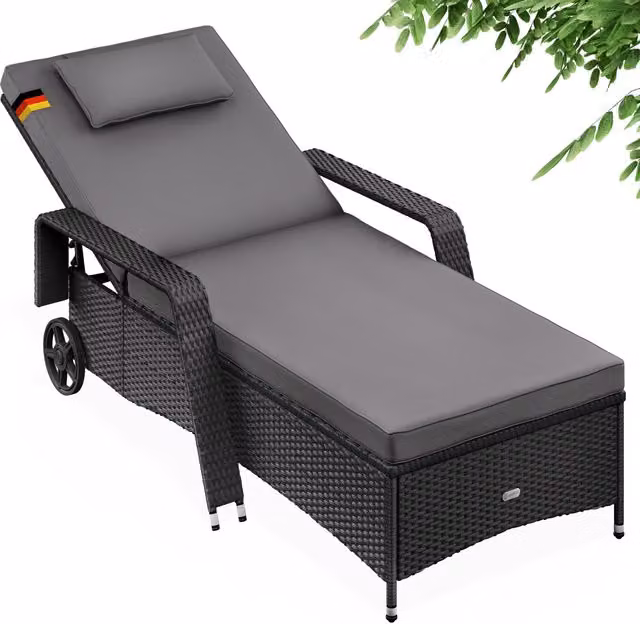 Leżak ogrodowy rattan Czarny/Antracyt 193x90x43cm