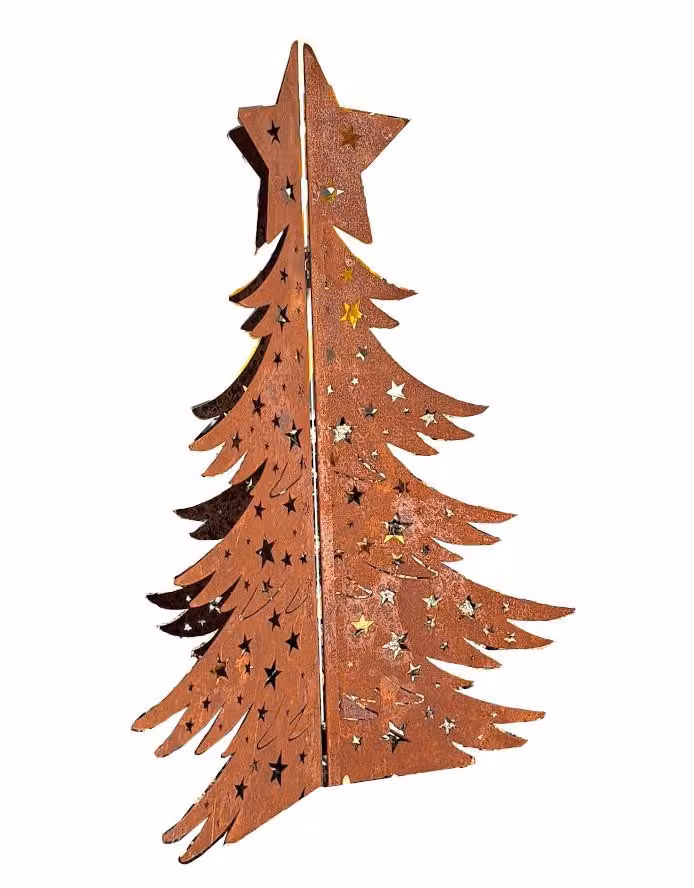 choinka 3D wykonana ze stali nierdzewnej H54 cm - Składana metalowa dekoracja świąteczna, rdza