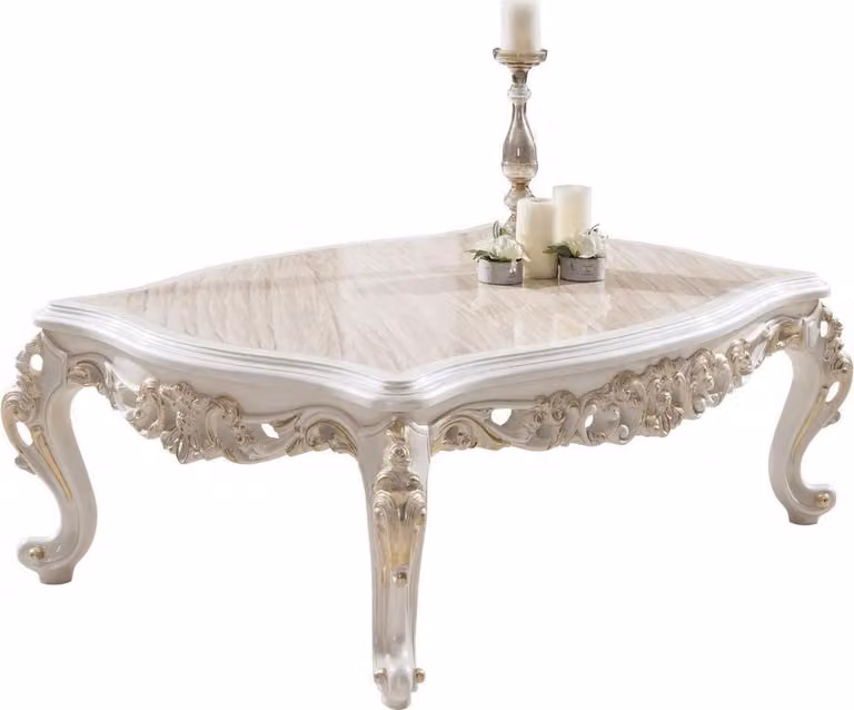 Casa Padrino stolik kawowy w stylu barokowym brązowy / biały / złoty 125 x 87 x h. 48 cm - Prostokątny stolik z litego drewna w stylu barokowym - Szlachetne meble w stylu barokowym do salonu