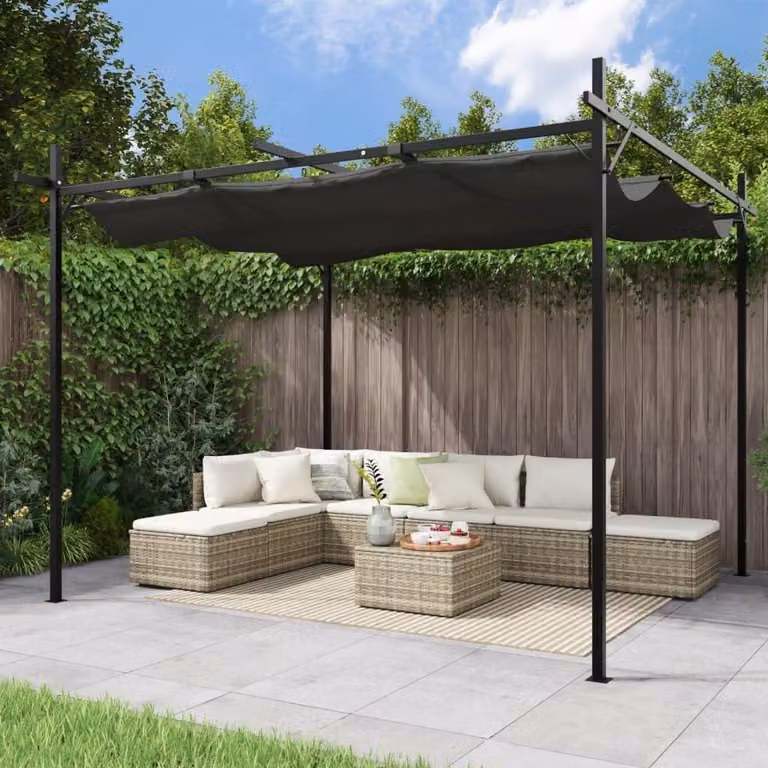Pergola z przesuwanym dachem - zadaszenie tarasu, pawilon - relaks na świeżym powietrzu - dach z ochroną przed promieniowaniem UV - wymiary: 295 x 292 x 230 cm - kolor: antracyt