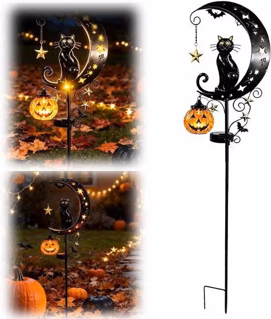 Dekoracja ogrodowa na energię słoneczną - motyw Halloween - 85 x 17 x 6 cm - Metalowa dekoracja z oświetleniem LED - do użytku zewnętrznego