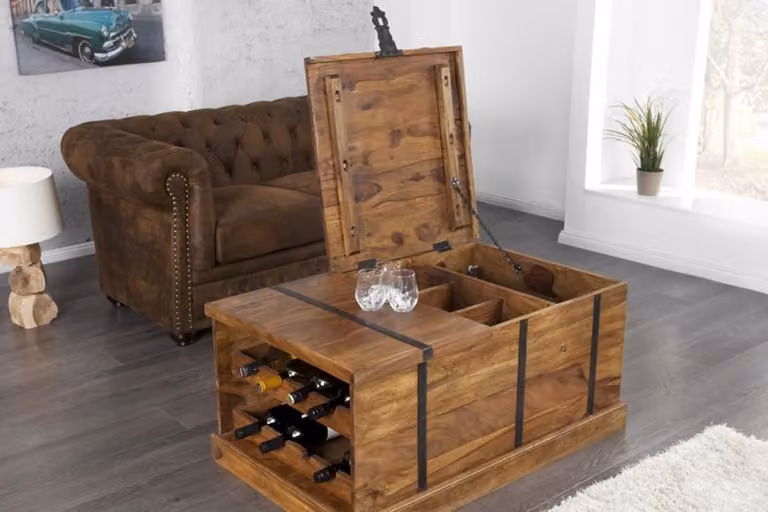 Casa Padrino designerski stolik kawowy z litego drewna naturalny 100 x wys. 40 cm - domowy barek - stolik do salonu - unikatowy egzemplarz